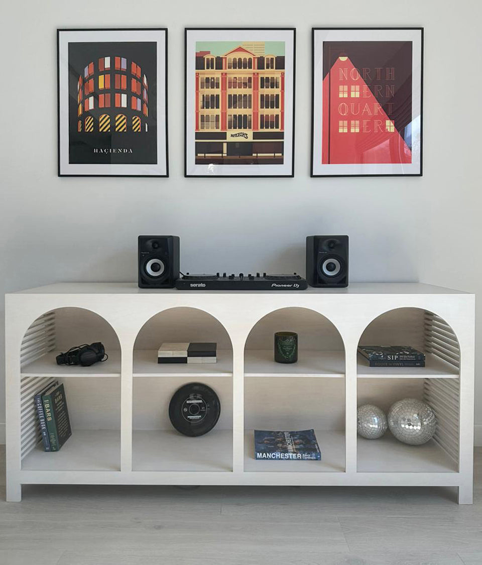 Jeffrey Sideboard, an open birch plywood sideboard with arched front — view 5