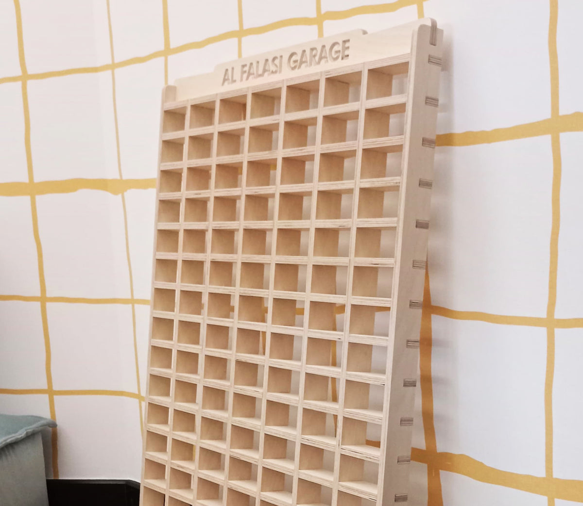 Mini Car Wall Garage, a wall-mounted birch plywood toy car garage — view 2