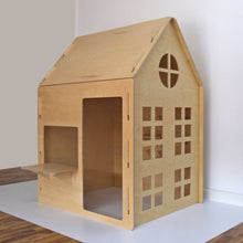 Load image into Gallery viewer, Retro stylish playhouse that your children will love. Our plyhouse flat packs entirely (no screws or fixings) and reinforces imaginative play.