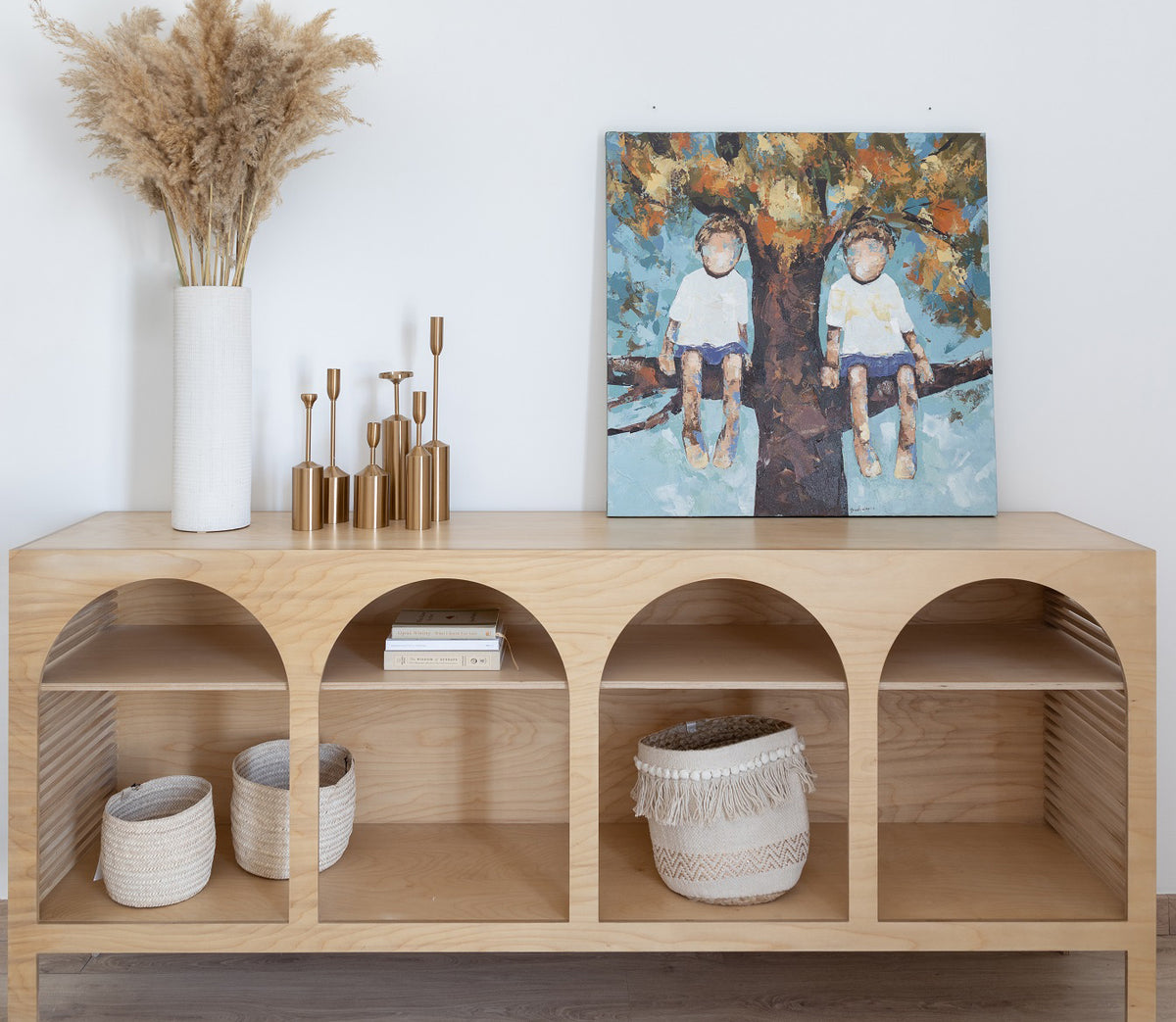Jeffrey Sideboard, an open birch plywood sideboard with arched front — view 4