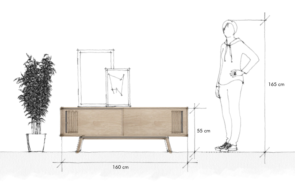 Sammy Credenza, a retro birch plywood credenza and TV console — view 7