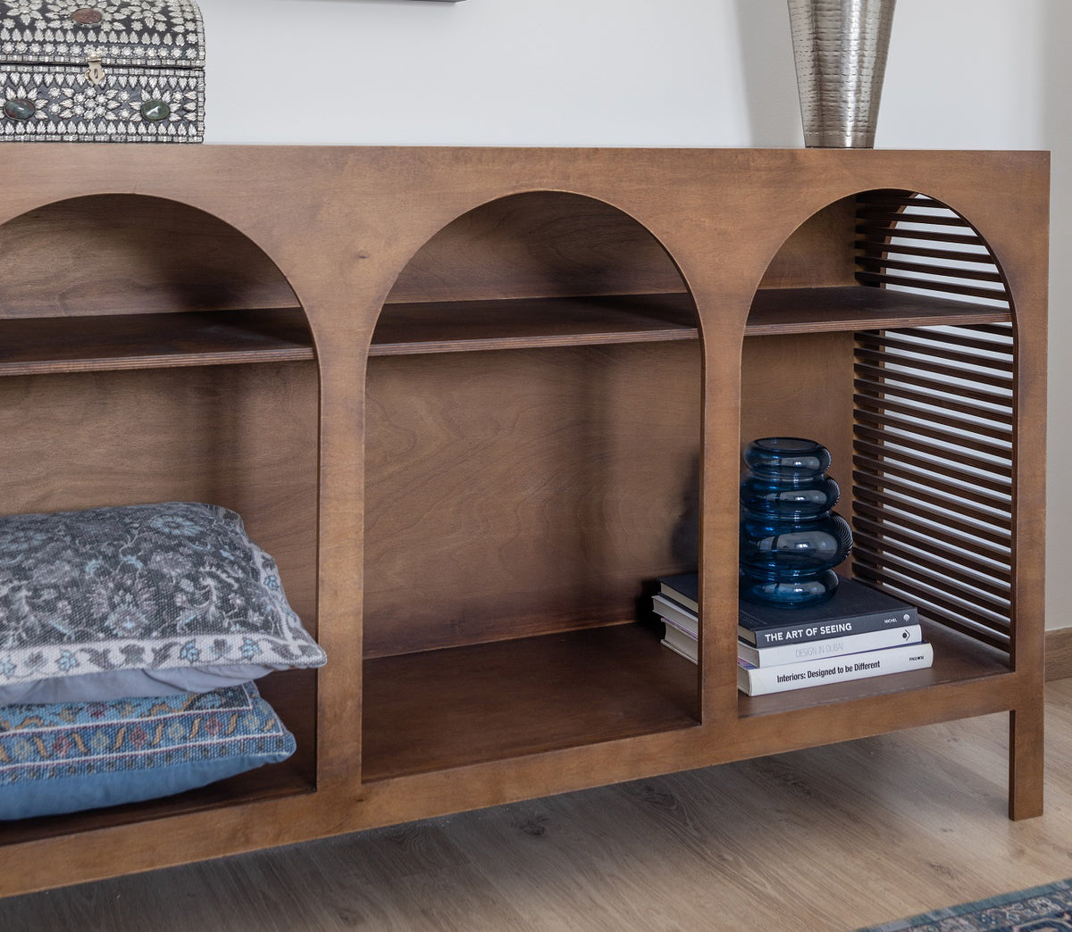 Jeffrey Sideboard, an open birch plywood sideboard with arched front — view 11