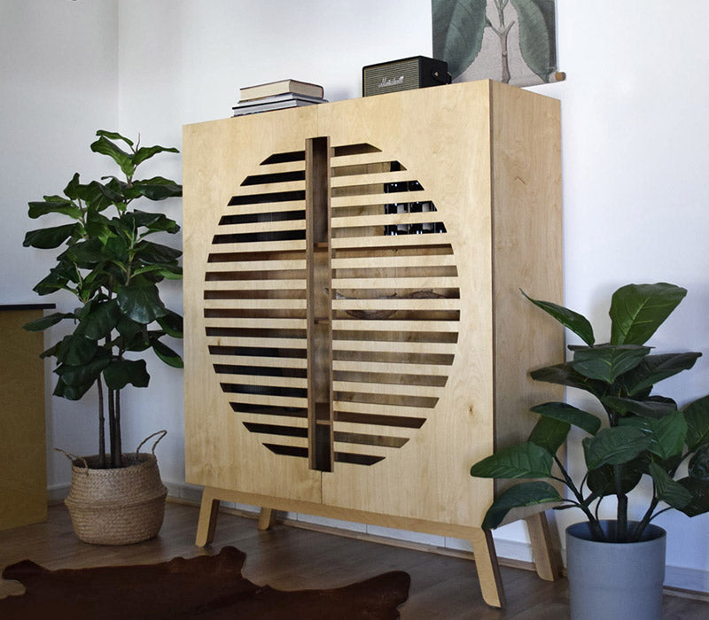 Zoe Side Cabinet, a birch plywood cabinet with end-grain slatted doors — view 8