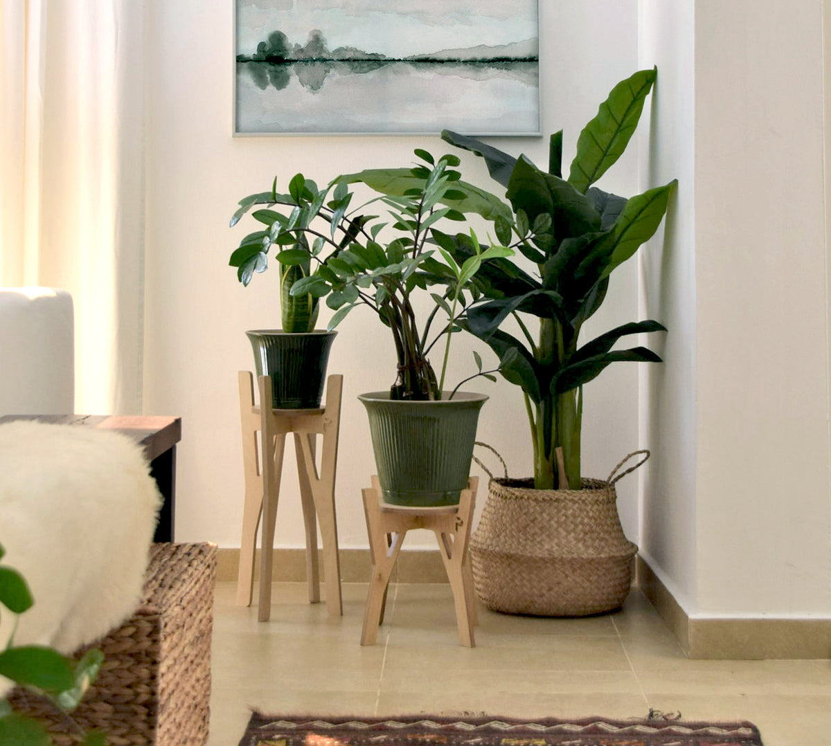 Plant Stands Petite, a set of two birch plywood plant stands, handmade in Dubai by Plyconcept