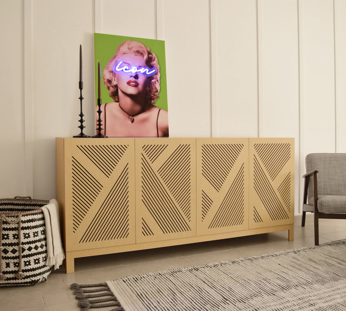 Eclectic Soul Sideboard, a birch plywood sideboard with geometric texture — view 2