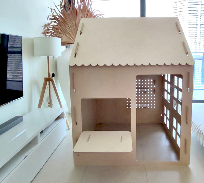 Ply House, a flat-pack birch plywood children's play house, handmade in Dubai by Plyconcept