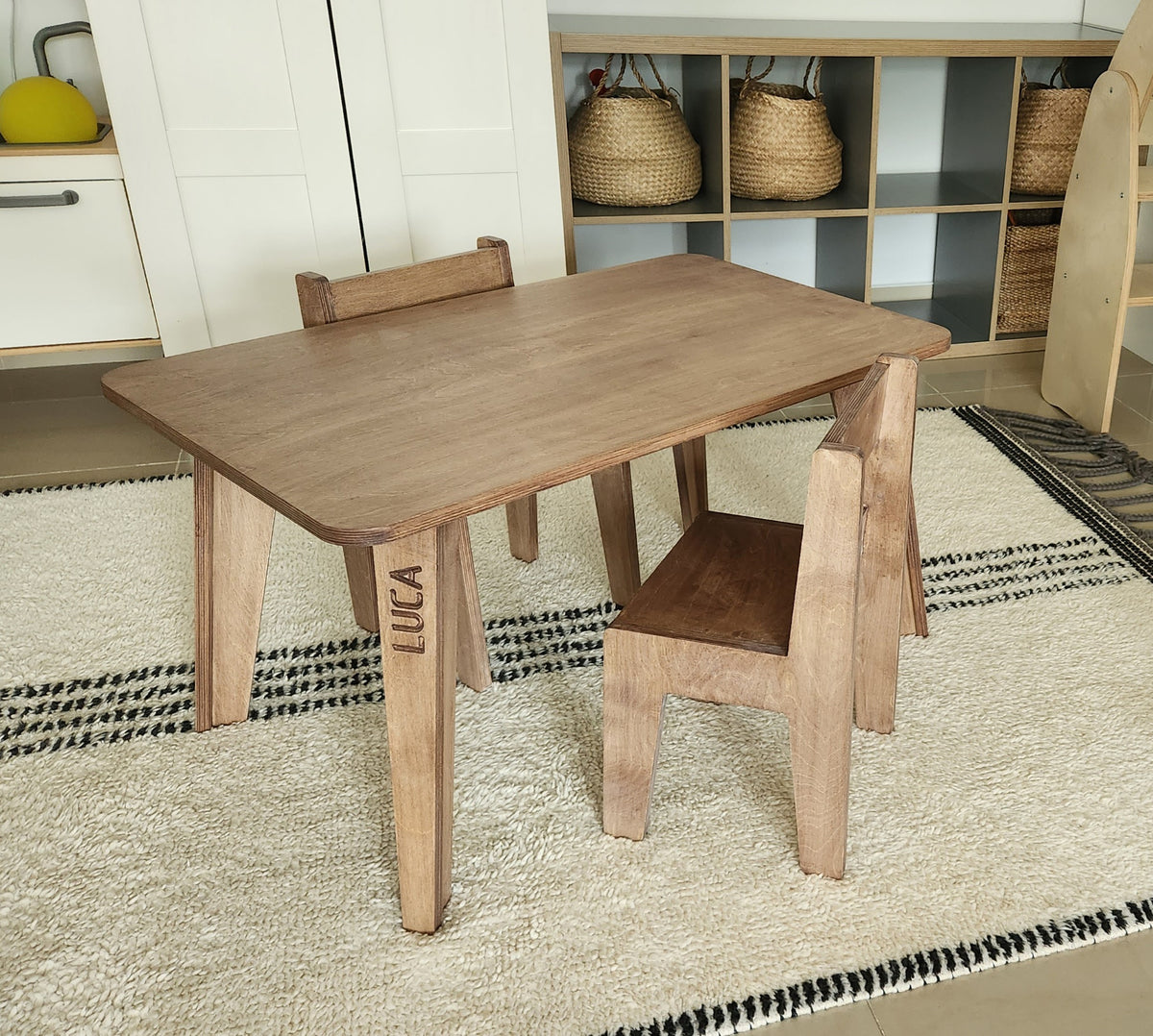 Sofi Table and Chairs, a birch plywood children's table and chair set, handmade in Dubai by Plyconcept