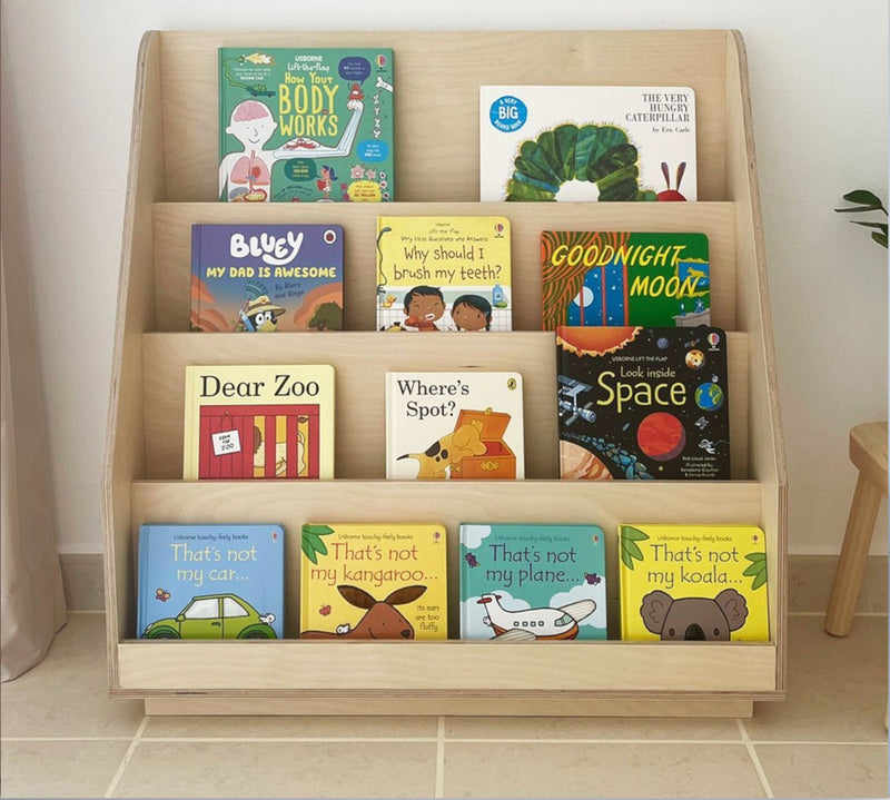 Sofi Bookcase, a Montessori birch plywood children's bookcase, handmade in Dubai by Plyconcept