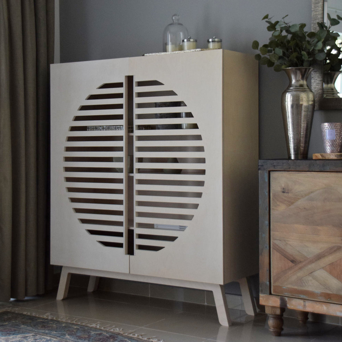 Zoe Side Cabinet, a birch plywood cabinet with end-grain slatted doors — view 7