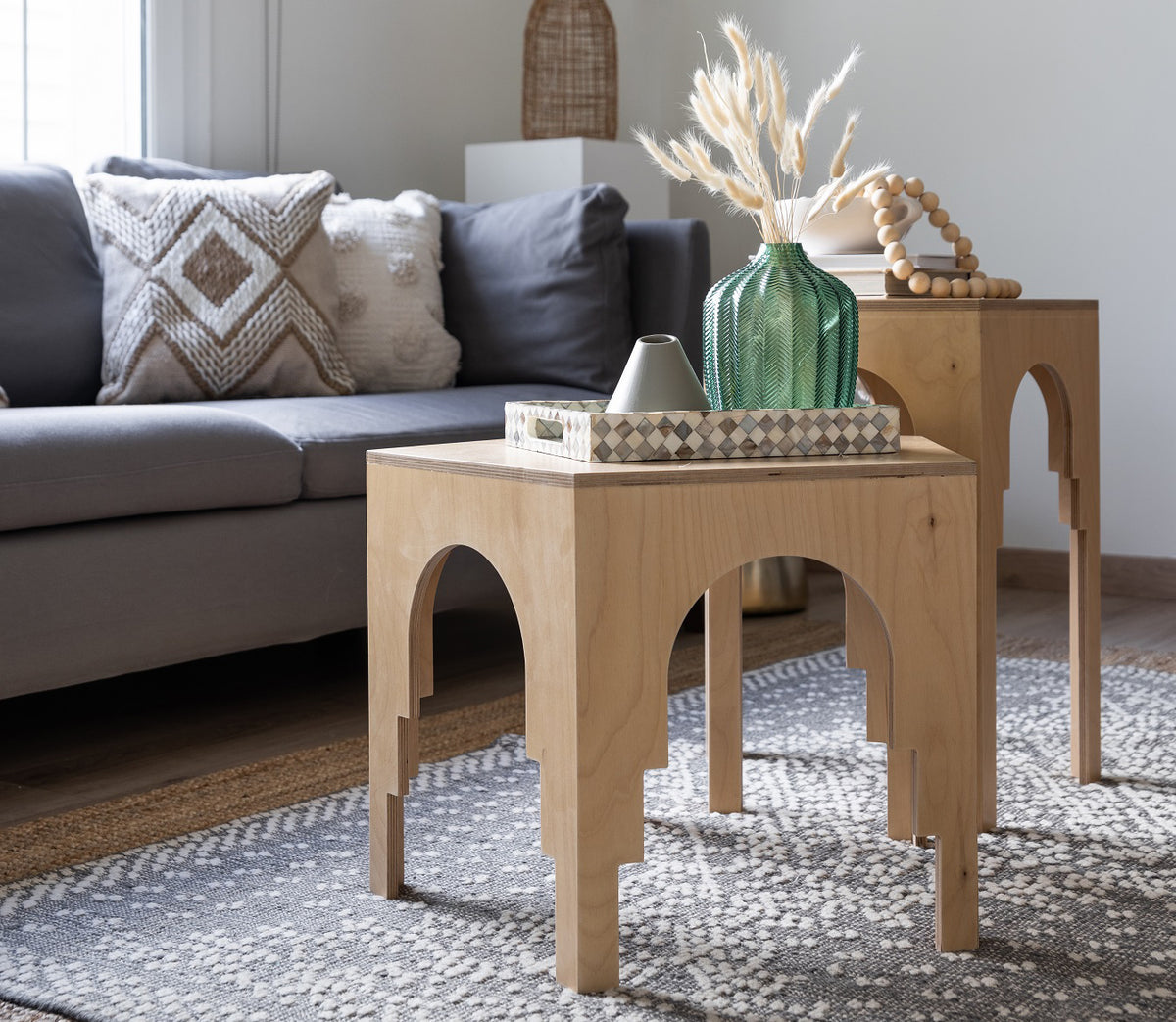 Luna Coffee Table, a round birch plywood coffee table, handmade in Dubai by Plyconcept