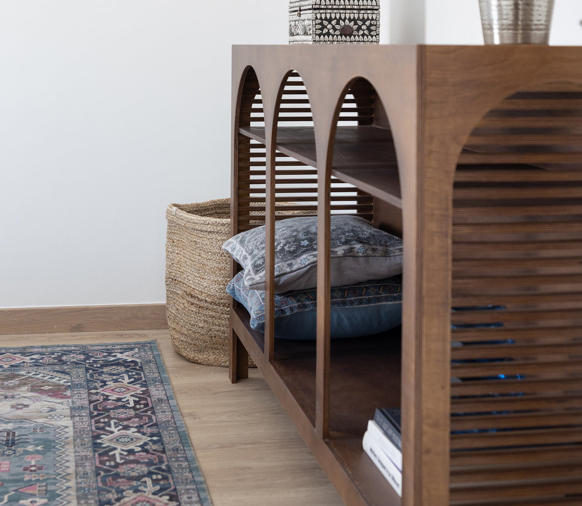 Jeffrey Sideboard, an open birch plywood sideboard with arched front — view 10
