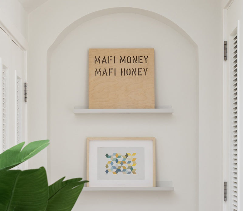 Mafi Honey Plaque, a birch plywood wall plaque and serving tray, handmade in Dubai by Plyconcept