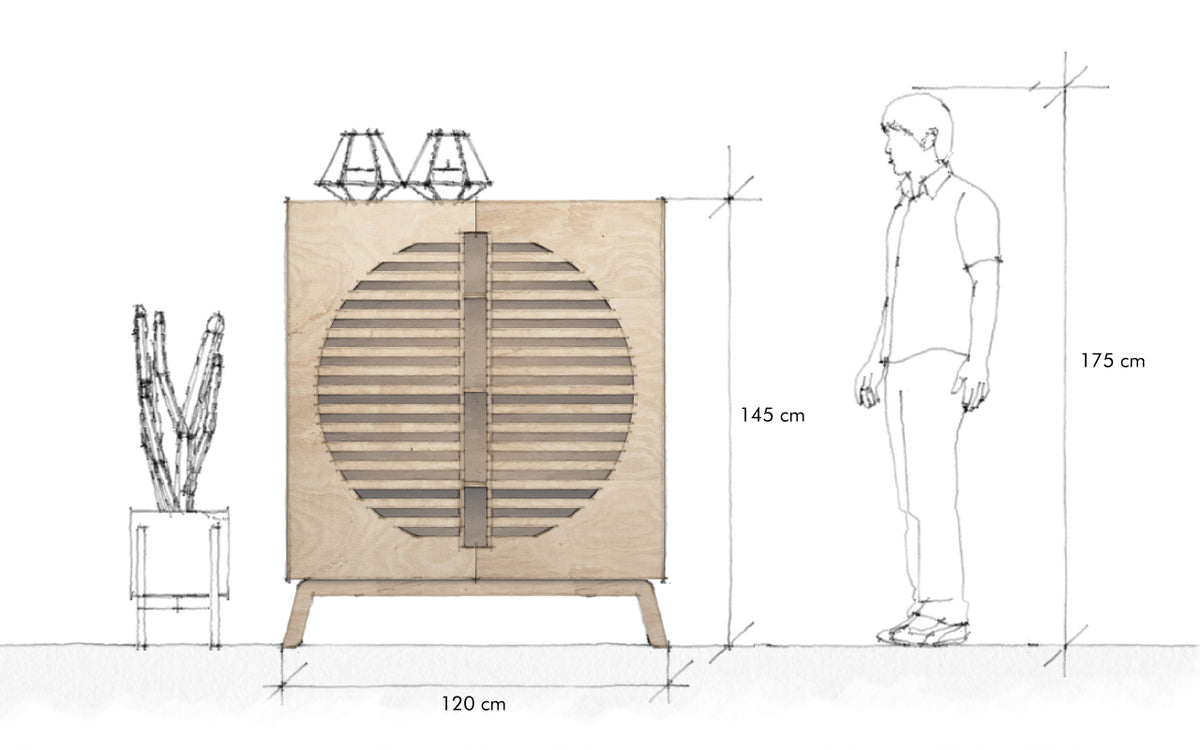 Zoe Side Cabinet, a birch plywood cabinet with end-grain slatted doors — view 5