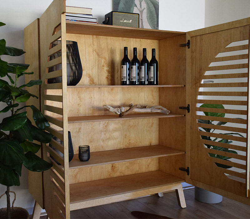 Zoe Side Cabinet, a birch plywood cabinet with end-grain slatted doors — view 12