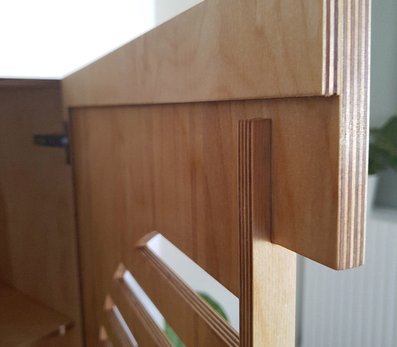 Zoe Side Cabinet, a birch plywood cabinet with end-grain slatted doors — view 11