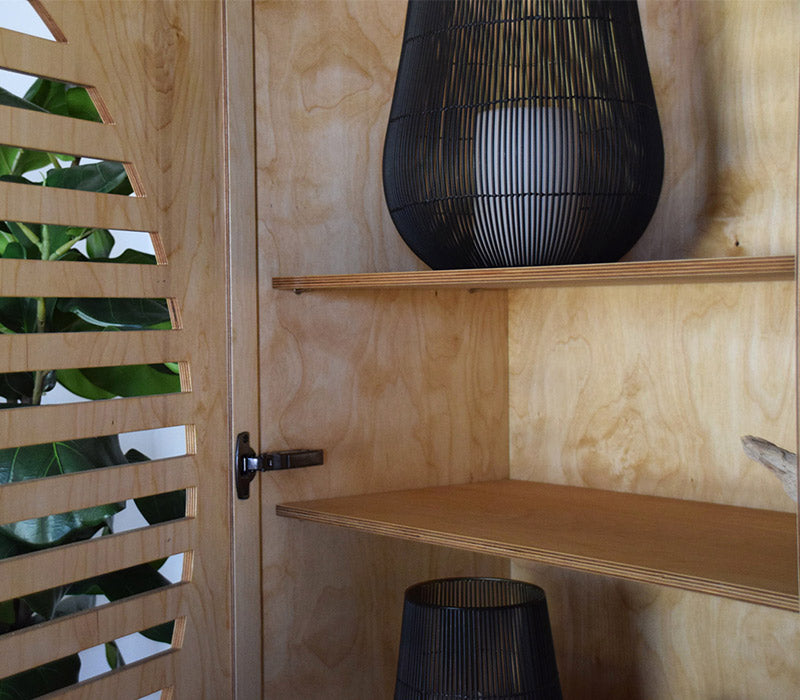 Zoe Side Cabinet, a birch plywood cabinet with end-grain slatted doors — view 10