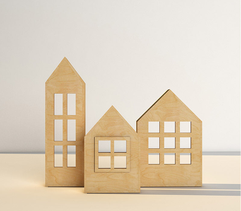Heart Houses, a set of three birch plywood decorative houses — view 4